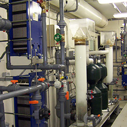 Pipework, plate heat exchangers, pumps and a variety of equipment and process control installed by Weatherfoil at Australia Antarctic Division Headquaters, Krill research laboratory Kingston.